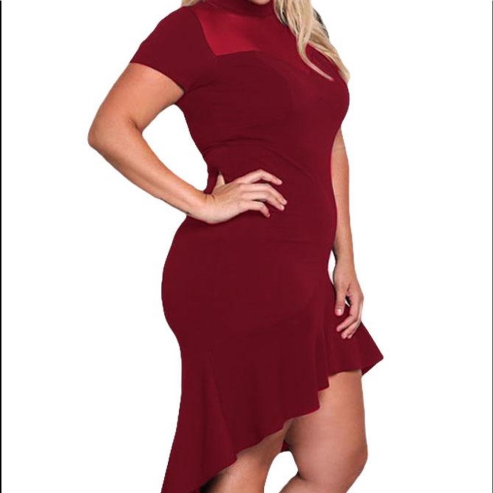 Mesh Neck High-Low Dress